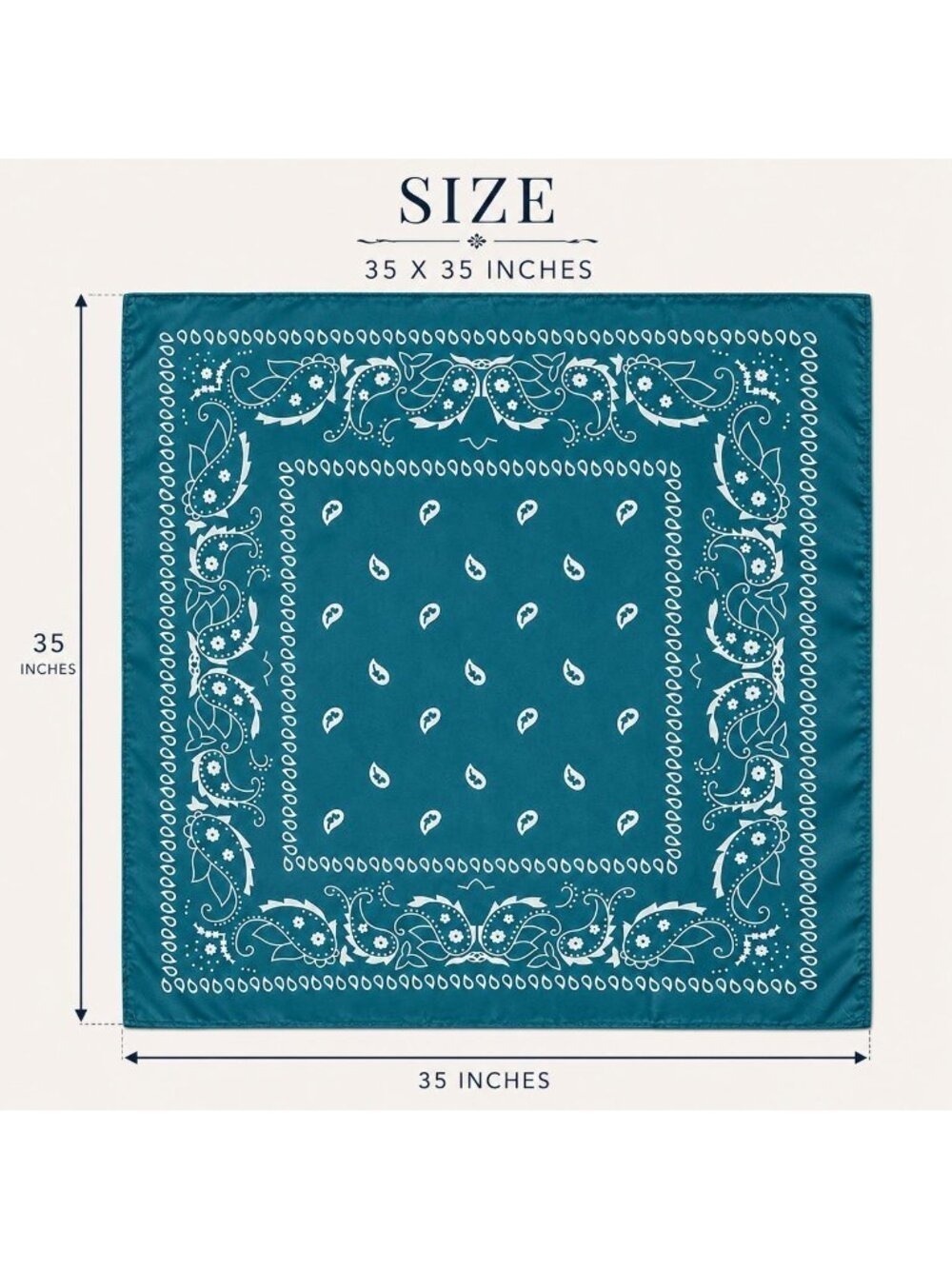 Teal Blue Paisley Bandana Scarf Large Satin Square Wrap 35x35 - Picture 2 of 5